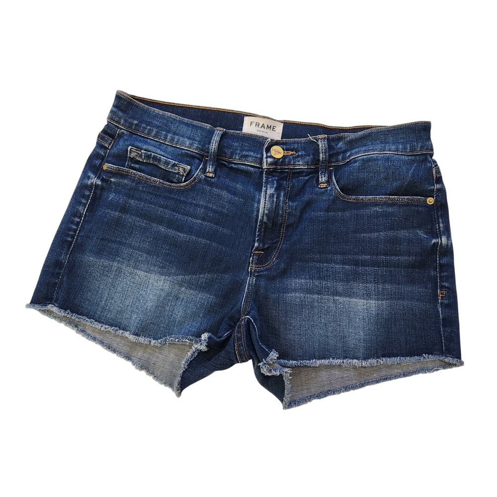 FRAME Denim Le Cutoff Jean Shorts Williams Blue Wash Raw Hem Size‎ 27 Stretch